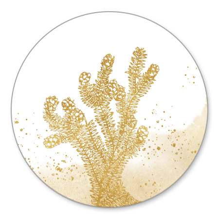 Gouden dennentak met waterverf en spetters